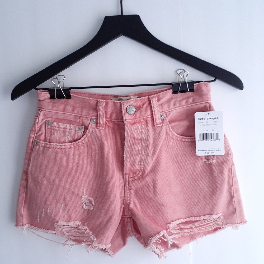 Free People Sofia Pink Starlight Distressed Shorts